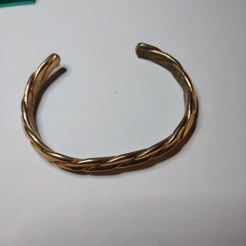 Gold Tone Twisted Cable Cuff Bracelet 2.5" Adjustable Classic Style
